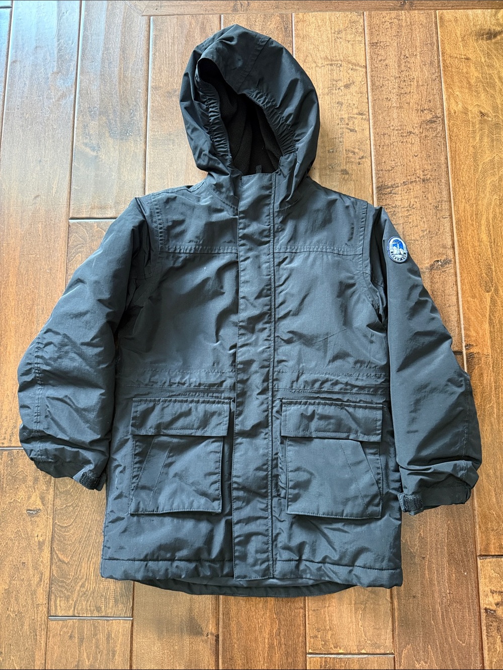 Lands' End Kids Black Hooded Puffer Jacket like new size Small 6/7